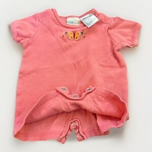 McBaby Pink Butterfly Romper 0-3M Baby Girls Embroidered One Piece Y2K Babycore